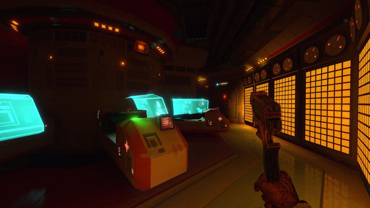 Hazard-striped corridors are where the station's own security does the work for you.